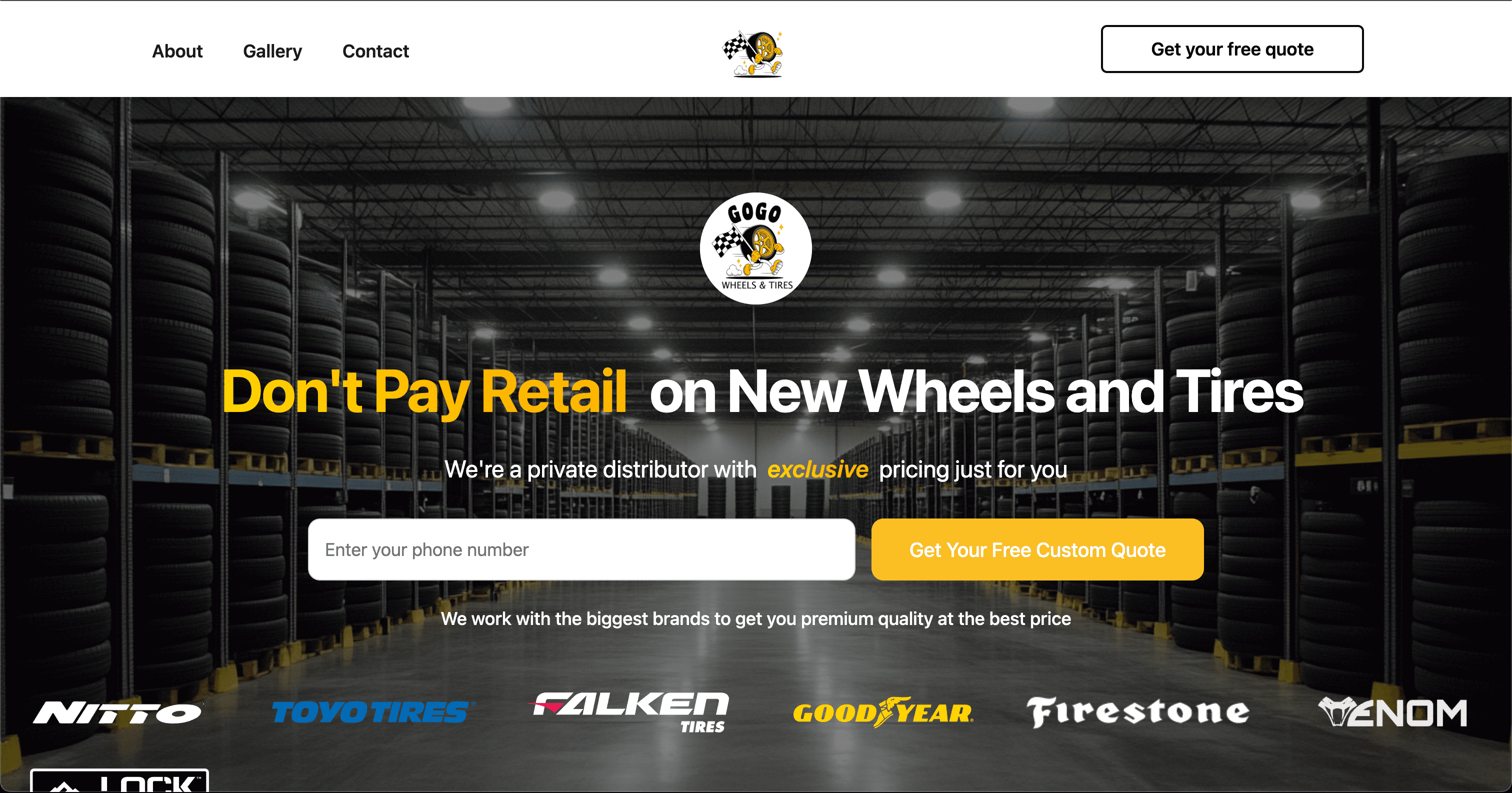 Screenshot of Go Go Wheels and Tires website